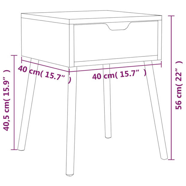 vidaXL Nachtkastjes 2 st 40x40x56 cm bewerkt hout gerookt eikenkleurig