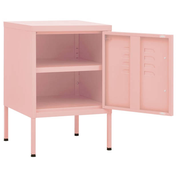 The Living Store Bedkastje Staal - Roze - 35x35x51cm - Verstelbaar schap - Nivelleerders