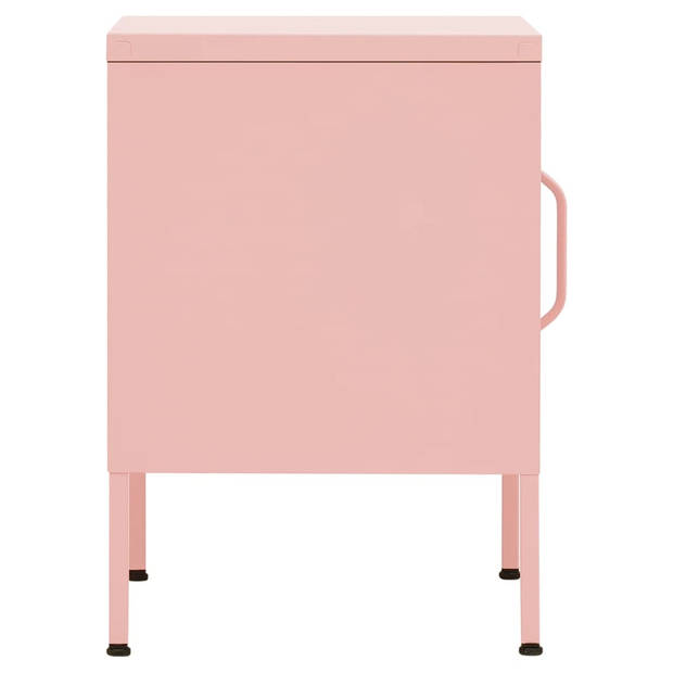 The Living Store Bedkastje Staal - Roze - 35x35x51cm - Verstelbaar schap - Nivelleerders