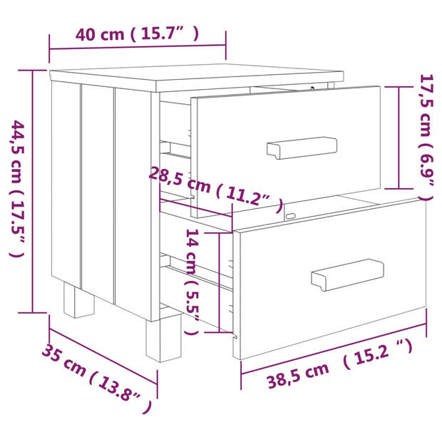 vidaXL Nachtkastjes HAMAR 2 st 40x35x44,5 cm massief grenenhout wit