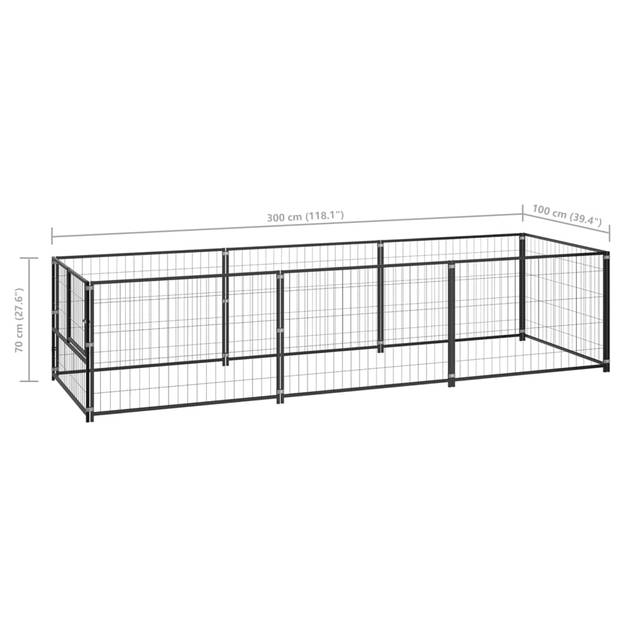 vidaXL Hondenkennel 3 m² staal zwart