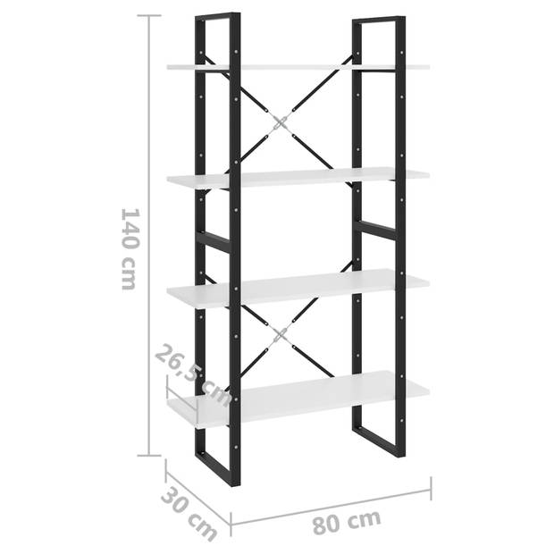 vidaXL Boekenkast met 4 schappen 80x30x140 cm spaanplaat wit