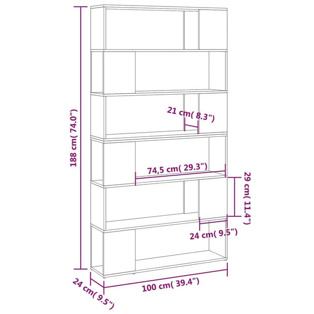 The Living Store Boekenkast Kamerscherm - 100 x 24 x 188 cm - Wit