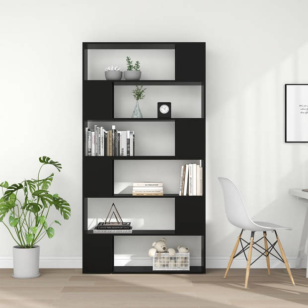 The Living Store Boekenkast - Kamerscherm - 100 x 24 x 188 cm - Zwart - Bewerkt hout