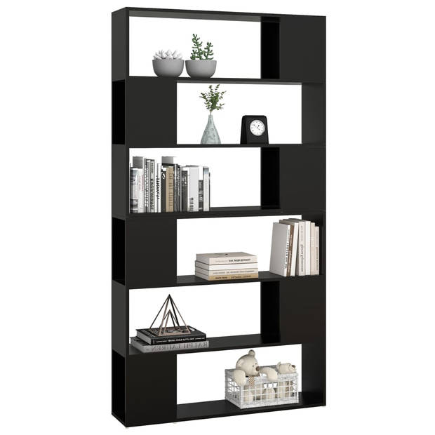 The Living Store Boekenkast - Kamerscherm - 100 x 24 x 188 cm - Zwart - Bewerkt hout