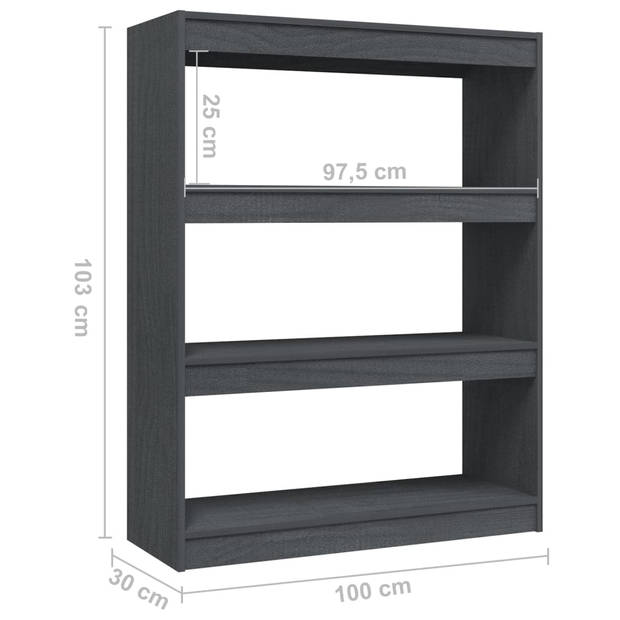 vidaXL Boekenkast/kamerscherm 100x30x103 cm massief grenenhout grijs