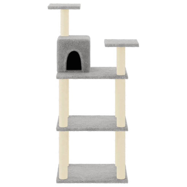 The Living Store Kattenboom - Lichtgrijs - Bewerkt hout - pluche en sisal - 66x41x119cm - Huisje - krabpalen en