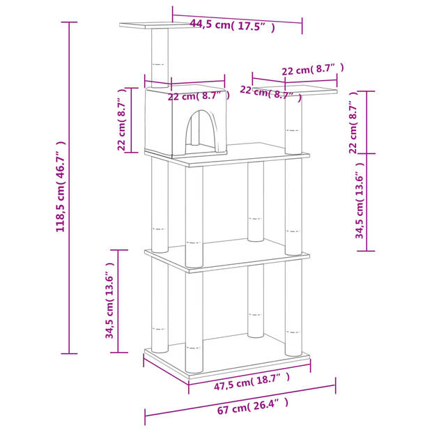 The Living Store Kattenboom - crème - 66 x 41 x 119 cm - met krabpalen - platformen en huisje - bewerkt hout - pluche
