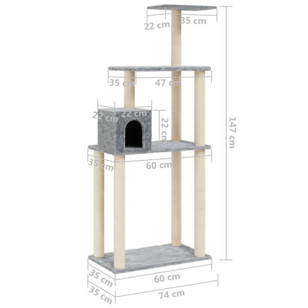 vidaXL Kattenkrabpaal met sisal krabpalen 147 cm lichtgrijs