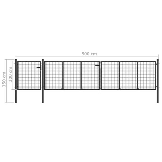 The Living Store Tuinpoort - antraciet - staal - 500x150 cm - inclusief slot