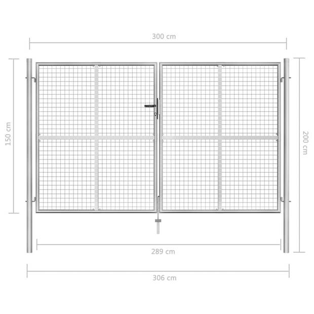 The Living Store Tuinpoort - Klassiek - Staal - 306 x 200 cm (B x H) - Zilver