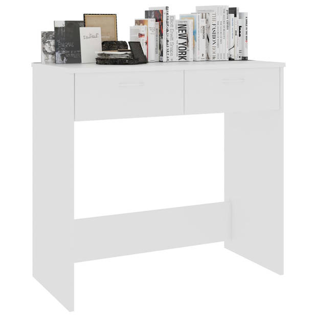 The Living Store Bureau Strakke Witte 80x40x75 cm Met 2 lades - Hoogwaardig bewerkt hout