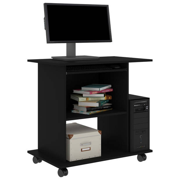 The Living Store Computerbureau - Compact - 80 x 50 x 75 cm - Uittrekbare toetsenbordlade - Wieltjes - Zwart -