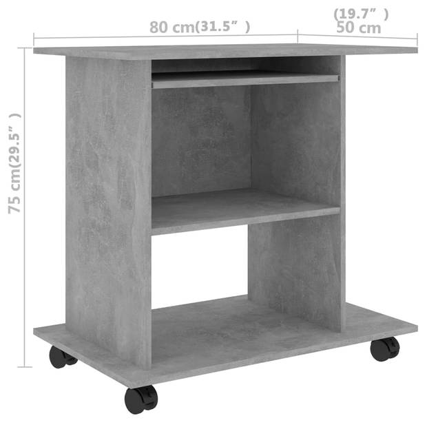 The Living Store Computertafel Betongrijs 80x50x75 cm - Compact ontwerp met uittrekbaar toetsenbordgedeelte - Duurzaam