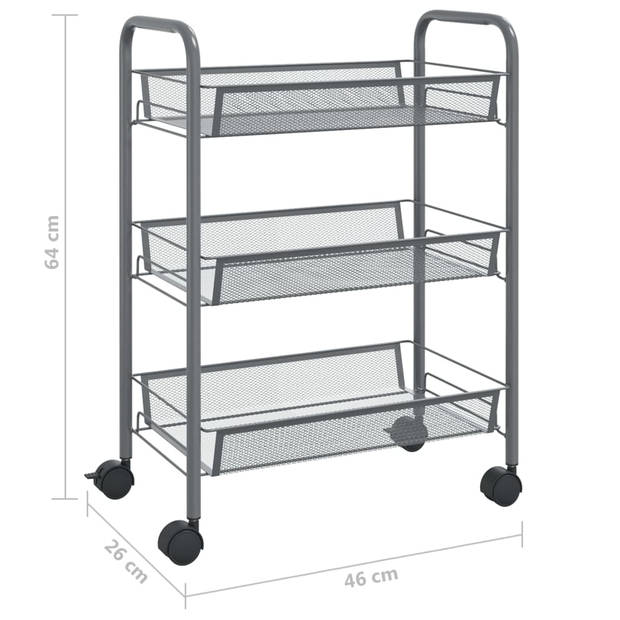 The Living Store Huishoudelijke Trolley - Grijs - 46 x 26 x 64 cm - IJzeren constructie