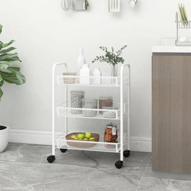 The Living Store Huishoudelijke Trolley - IJzeren constructie - 46x26x64 cm - Wit