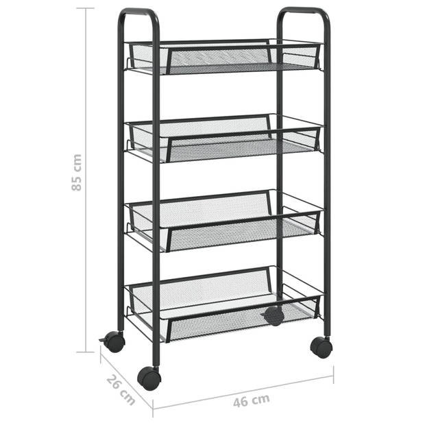 The Living Store Trolley - Huishoudelijk - 46 x 26 x 85 cm - Zwart - ijzeren constructie