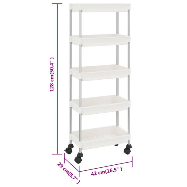 vidaXL Keukentrolley 5-laags 42x29x128 cm ijzer en ABS wit