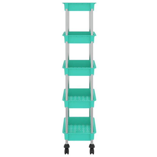 The Living Store Trolley Huishoudelijk - 42 x 29 x 128 cm - Turquoise ABS-Ijzeren Kar met 4 Wielen en Extra