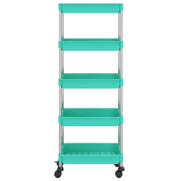 The Living Store Trolley Huishoudelijk - 42 x 29 x 128 cm - Turquoise ABS-Ijzeren Kar met 4 Wielen en Extra