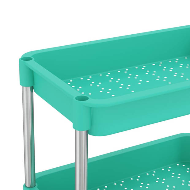 The Living Store Trolley Huishoudelijk - 42 x 29 x 128 cm - Turquoise ABS-Ijzeren Kar met 4 Wielen en Extra