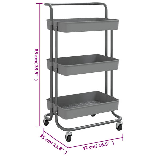 vidaXL Keukentrolley 3-laags 42x35x85 cm ijzer en ABS grijs