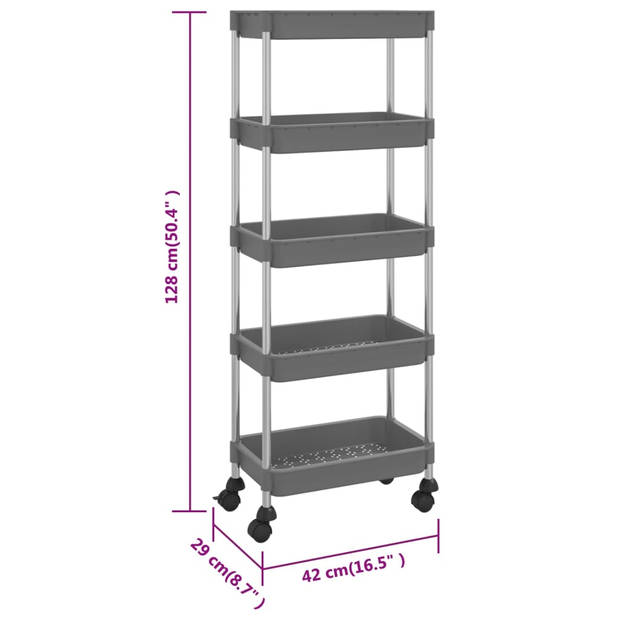 vidaXL Keukentrolley 5-laags 42x29x128 cm ijzer en ABS grijs