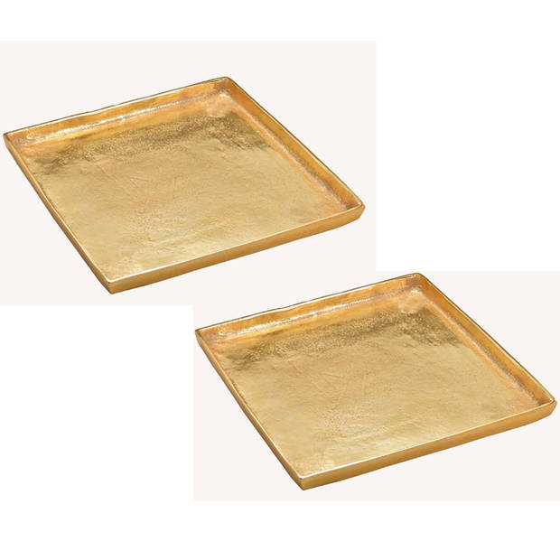 Vierkant kaarsenbord/kaarsenplateau goud van metaal 30 x 30 x 2 cm - Kaarsenplateaus