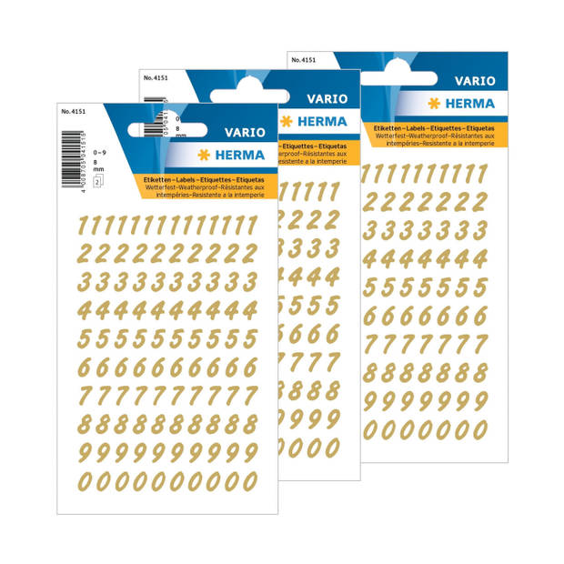 Stickervellen 208x plak cijfers/getallen 0-9 goud/transparant 8 mm - Stickers