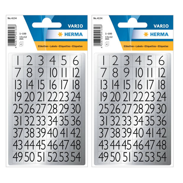 4x Stickervelletjes 1-100 plak cijfers/getallen zwart/zilver 13x12 mm - Stickers