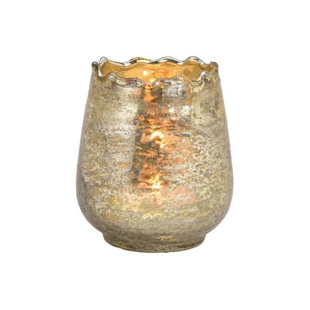 Glazen design windlicht/kaarshouder - champagne goud - 8 x 9 cm - Waxinelichtjeshouders