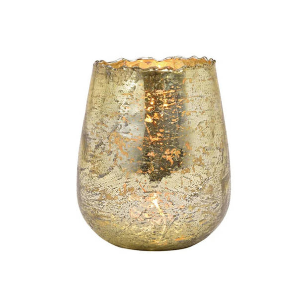 Set van 3x stuks glazen design windlicht/kaarsenhouder champagne goud 12 x 15 x 12 cm - Waxinelichtjeshouders