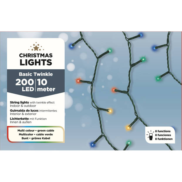 Kerstverlichting met 8 functie twinkel effect gekleurd 200 lampjes 995 cm - Kerstverlichting kerstboom