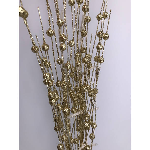 2x stuks glitter tak goud 76 cm decoratie kunstbloemen/kunsttakken met warm witte LED lichtjes - Kunstbloemen