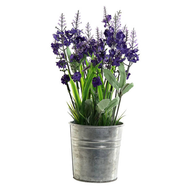 2x stuks lavendel kunstplanten/kamerplanten paars in grijze sierpot H28 cm x D18 cm - Kunstplanten