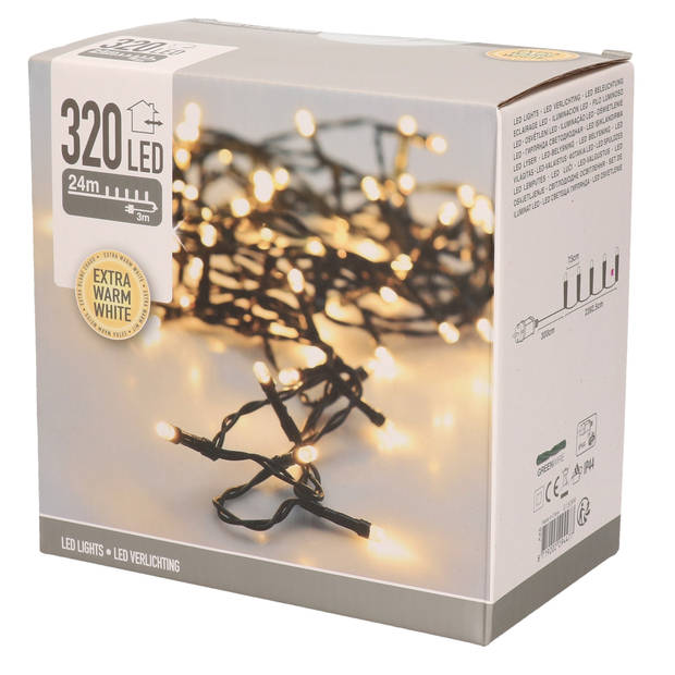 Kerstverlichting - extra warm - wit buiten - 320 lampjes - 24 cm - Kerstverlichting kerstboom