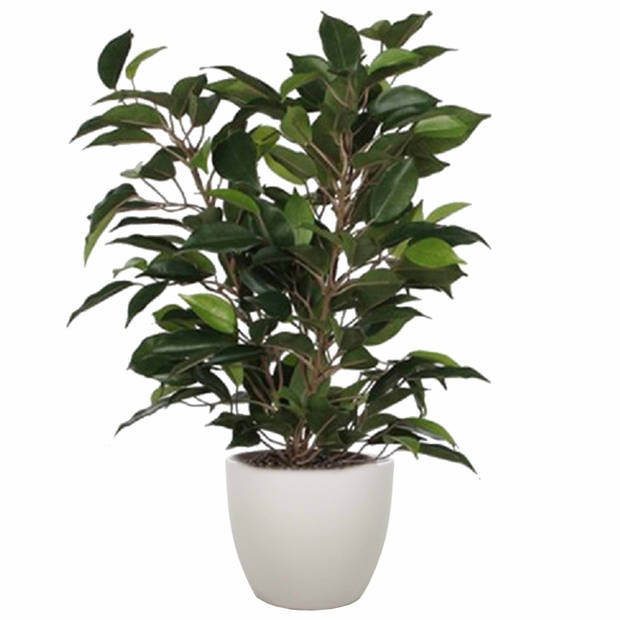 Groene ficus kunstplant 40 cm met plantenpot taupe D13.5 en H12.5 cm - Kunstplanten