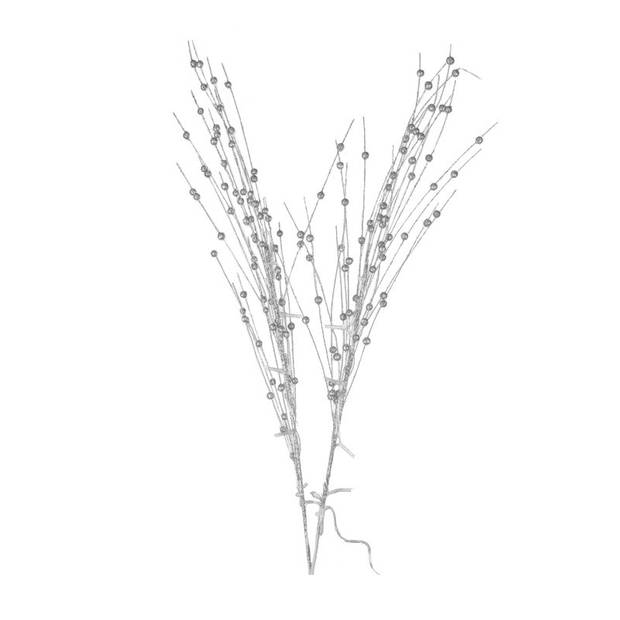 Kerstversiering glitter tak zilver 76 cm decoratie kunstbloemen/kunsttakken met warm witte LED lichtjes - Decoratieve ta