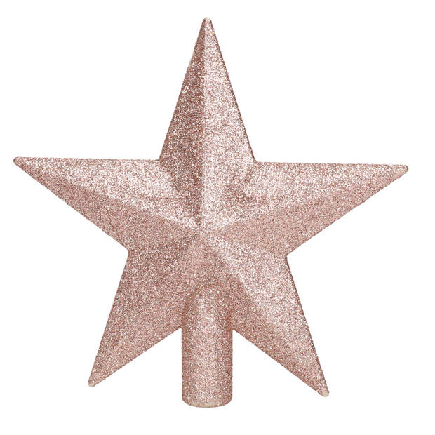 Glitter piek in stervorm lichtroze 19 cm kunststof/plastic - kerstboompieken