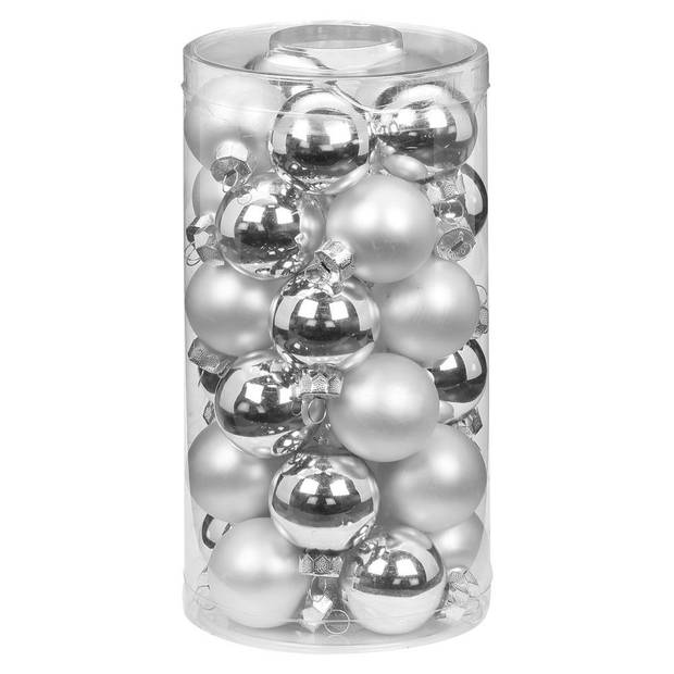 72x stuks glazen kerstballen elegant zilver mix 4, 6 en 8 cm glans en mat - Kerstbal