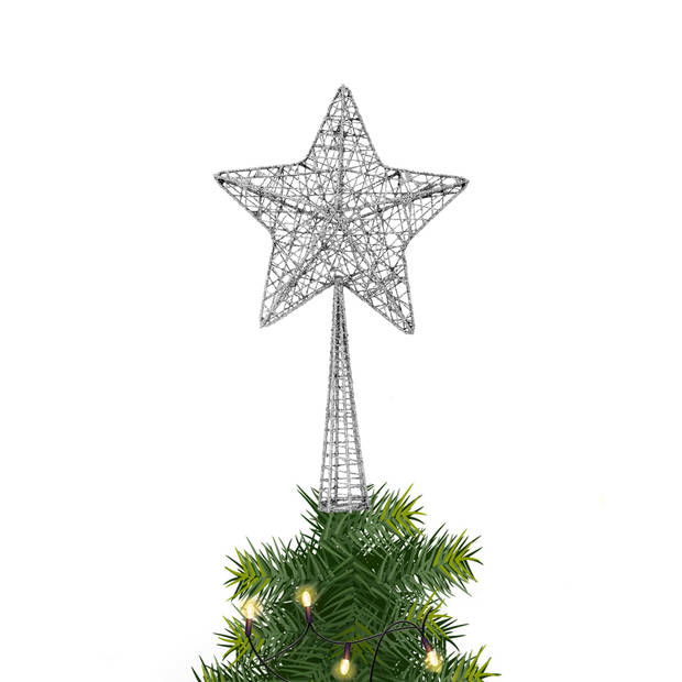 Kunststof ster piek/kerstboom topper glitter zilver 28 cm - kerstboompieken