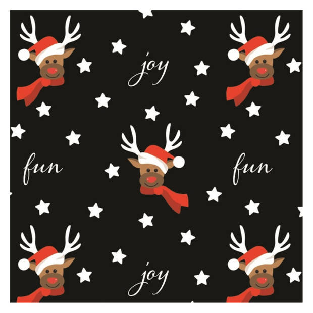 Set van 6x Rollen Kerst inpakpapier/cadeaupapier oker geel/zwart rendieren 2,5 x 0,7 meter - Cadeaupapier