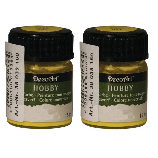 2x Acrylverf/hobbyverf geel 15 ml hobby materiaal - Hobbyverf