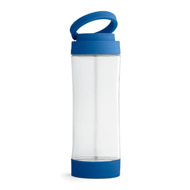 2x Stuks glazen waterfles/drinkfles met blauwe kunststof schroefdop en smartphone houder 390 ml - Drinkflessen