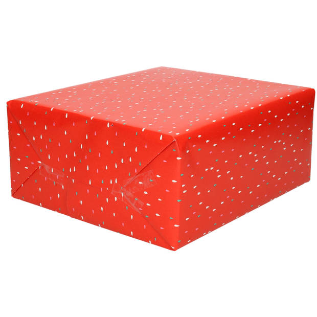 3x Rollen Inpakpapier/cadeaupapier rood met gekleurde druppels print 200 x 70 cm - Cadeaupapier