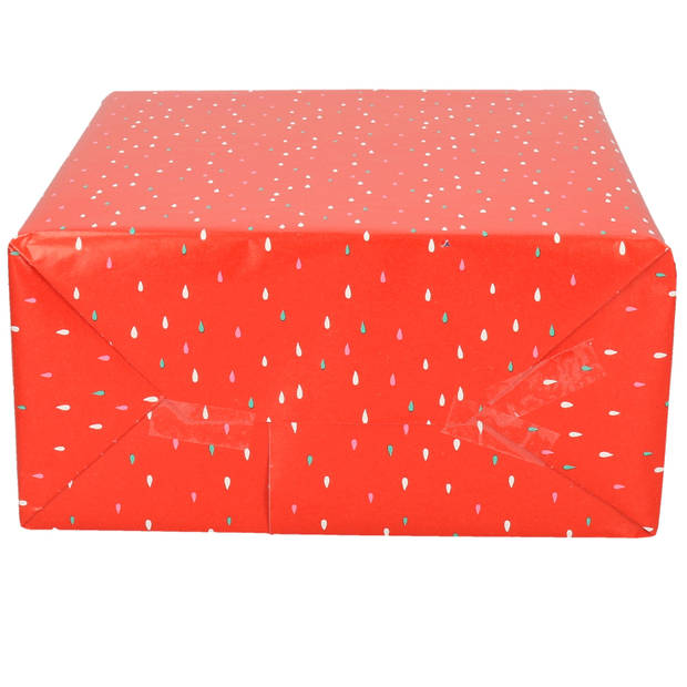 3x Rollen Inpakpapier/cadeaupapier rood met gekleurde druppels print 200 x 70 cm - Cadeaupapier