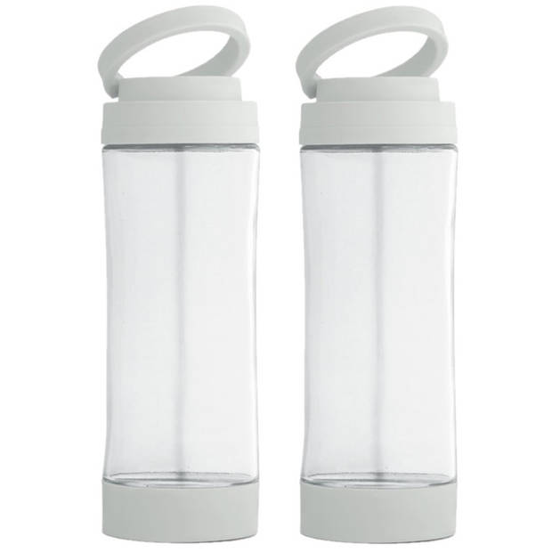 2x Stuks glazen waterfles/drinkfles met witte kunststof schroefdop en smartphone houder 390 ml - Drinkflessen