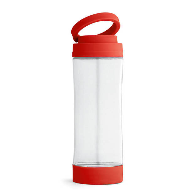 Glazen waterfles/drinkfles met rode kunststof schroefdop en smartphone houder 390 ml - Drinkflessen