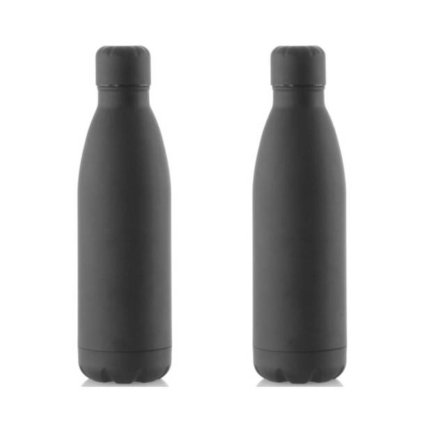 2x Stuks Rvs waterfles/drinkfles zwart met schroefdop 790 ml - Drinkflessen