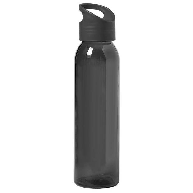 2x Stuks glazen waterfles/drinkfles zwart transparant met schroefdop met handvat 470 ml - Drinkflessen